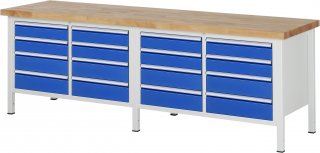 Werkbank höhenverstellbar 8477A2 | B2500xT700xH840-1040mm | 16xSchublade-VA