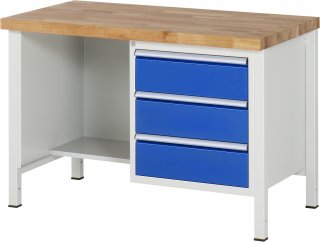 Werkbank höhenverstellbar 8452A2 | B1250xT700xH840-1040mm | 3xSchublade-VA