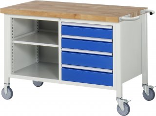 Fahrbare Werkbank 8463 | B1250xT700xH880-1080mm | 4xSchublade-VA
