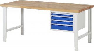 Werkbank höhenverstellbar 7132A1 | B2000xT900xH790-1140mm | 4xSchublade-VA
