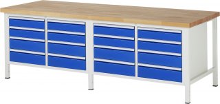 Werkbank höhenverstellbar 8477A2 | B2500xT900xH840-1040mm | 16xSchublade-VA