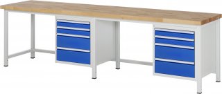 Werkbank höhenverstellbar 8161A1 | B3000xT700xH840-1040mm | 8xSchublade-VA