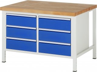 Werkbank höhenverstellbar 8473A2 | B1250xT900xH840-1040mm | 6xSchublade-VA