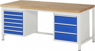 Werkbank höhenverstellbar 8183A1 | B2000xT900xH840-1040mm | 9xSchublade-VA
