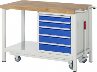 Werkbank mit Fahrgestell 8171 | B1250xT700xH880mm | 5xSchublade-VA