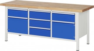 Werkbank höhenverstellbar 8568A2 | B2000xT700xH840-1040mm | 5xSchublade-VA | 2xTüren