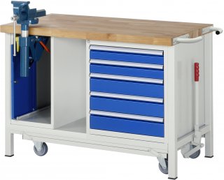 Werkbank mit Fahrgestell 8187 | B1500xT700xH880mm | 5xSchublade-VA | 1xSSK