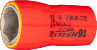 HAZET Steckschlüsseleinsatz ∙ schutzisoliert 880KV-16 ∙ 3/8 Zoll (10 mm) Vierkant hohl ∙ Außen Sechskant-Tractionsprofil ∙ SW 16