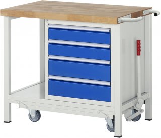 Werkbank mit Fahrgestell 8162 | B1000xT700xH880mm | 4xSchublade-VA