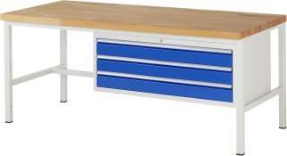 Werkbank höhenverstellbar 8327A1 | B2000xT900xH840-1040mm | 3xSchublade-VA