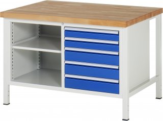 Werkbank höhenverstellbar 8464A2 | B1250xT900xH840-1040mm | 4xSchublade-VA