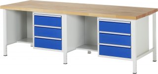 Werkbank höhenverstellbar 8452A2 | B2500xT900xH840-1040mm | 6xSchublade-VA