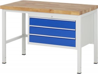 Werkbank höhenverstellbar 8227A1 | B1250xT700xH840-1040mm | 3xSchublade-VA