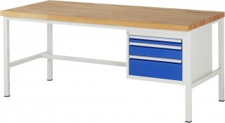 Werkbank höhenverstellbar 8126A1 | B2000xT900xH840-1040mm | 3xSchublade-VA