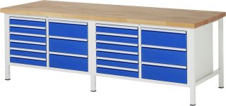 Werkbank höhenverstellbar 8479A2 | B2500xT900xH840-1040mm | 18xSchublade-VA