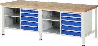 Werkbank höhenverstellbar 8464A2 | B2500xT900xH840-1040mm | 8xSchublade-VA