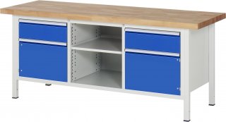 Werkbank höhenverstellbar 8561A2 | B2000xT700xH840-1040mm | 2xSchublade-VA | 2xTür