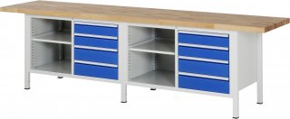 Werkbank höhenverstellbar 8463A2 | B3000xT700xH840-1040mm | 8xSchublade-VA