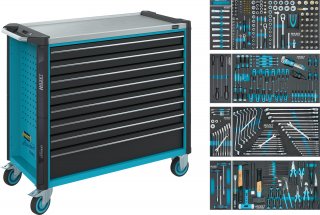 HAZET Werkstattwagen Assistent 179NXXL ∙ Sortiment 179NXXL-8/378 ∙ 378-teilig ∙ Schubladen | flach: 7× 81 x 870 x 398 mm ∙ Schubl