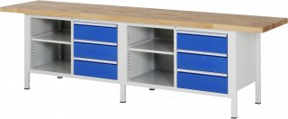 Werkbank höhenverstellbar 8462A2 | B3000xT700xH840-1040mm | 6xSchublade-VA