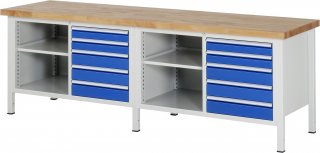 Werkbank höhenverstellbar 8464A2 | B2500xT700xH840-1040mm | 8xSchublade-VA
