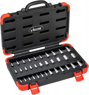 VIGOR Steckschlüsseleinsatz Satz ∙ V1781N ∙ 1/4 Zoll (6,3 mm) Vierkant hohl | 3/8 Zoll (10 mm) Vierkant hohl | 1/2 Zoll (12,5 mm) 