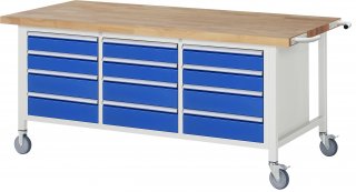 Fahrbare Werkbank 8579 | B2000xT900xH880-1080mm | 12xSchublade-TA
