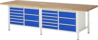 Werkbank höhenverstellbar 8479A2 | B3000xT900xH840-1040mm | 18xSchublade-VA