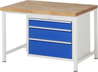 Werkbank höhenverstellbar 8259A1 | B1250xT900xH840-1040mm | 3xSchublade-VA