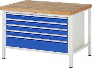 Werkbank höhenverstellbar 8368A2 | B1250xT900xH840-1040mm | 5xSchublade-VA