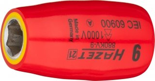 HAZET Steckschlüsseleinsatz ∙ schutzisoliert 880KV-9 ∙ 3/8 Zoll (10 mm) Vierkant hohl ∙ Außen Sechskant-Tractionsprofil ∙ SW 9 m