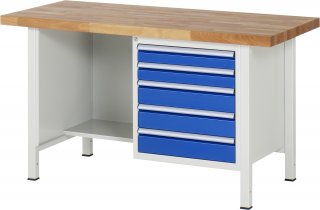 Werkbank höhenverstellbar 8454A2 | B1500xT700xH840-1040mm | 5xSchublade-VA