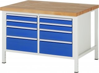 Werkbank höhenverstellbar 8478A2 | B1250xT900xH840-1040mm | 8xSchublade-VA