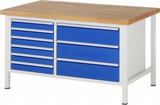 Werkbank höhenverstellbar 8653A2 | B1500xT900xH840-1040mm | 9xSchublade-VA