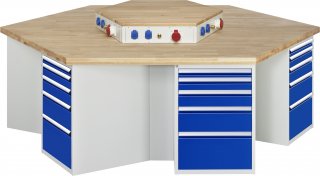 Gruppenwerkbank 499-EA | B2700xT2340xH890mm | 6x5Schubladen-TA