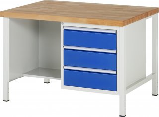 Werkbank höhenverstellbar 8452A2 | B1250xT900xH840-1040mm | 3xSchublade-VA