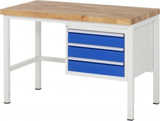 Werkbank höhenverstellbar 8127A1 | B1250xT700xH840-1040mm | 3xSchublade-VA