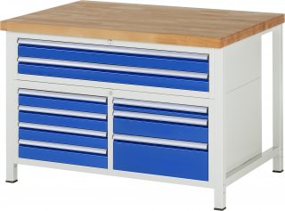 Werkbank höhenverstellbar 8923A2 | B1250xT900xH840-1040mm | 9xSchublade-VA
