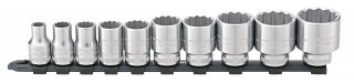 1/2" Satz Steckschlüsseleinsätze auf Steckschlüsselleiste 10-32mm 10 St.