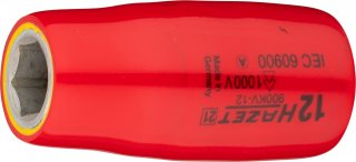 HAZET Steckschlüsseleinsatz ∙ schutzisoliert 900KV-12 ∙ 1/2 Zoll (12,5 mm) Vierkant hohl ∙ Außen Sechskant-Tractionsprofil ∙ SW 