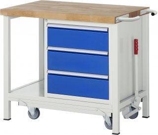 Werkbank mit Fahrgestell 8157 | B1000xT700xH880mm | 3xSchublade-VA