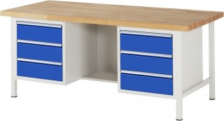 Werkbank höhenverstellbar 8554A2 | B2000xT900xH840-1040mm | 6xSchublade-VA
