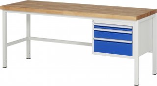 Werkbank höhenverstellbar 8126A1 | B2000xT700xH840-1040mm | 3xSchublade-VA