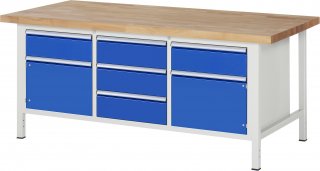 Werkbank höhenverstellbar 8568A2 | B2000xT900xH840-1040mm | 5xSchublade-VA | 2xTüren