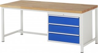 Werkbank höhenverstellbar 8257A1 | B2000xT900xH840-1040mm | 3xSchublade-VA