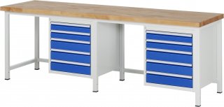 Werkbank höhenverstellbar 8171A1 | B2500xT700xH840-1040mm | 10xSchublade-VA