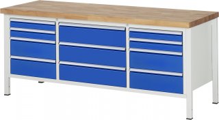Werkbank höhenverstellbar 8757A2 | B2000xT700xH840-1040mm | 11xSchublade-TA