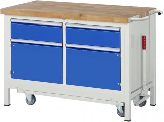 Werkbank mit Fahrgestell 8466 | B1250xT700xH880mm | 2xSchublade-TA | 2xTüren