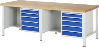 Werkbank höhenverstellbar 8454A2 | B2500xT900xH840-1040mm | 10xSchublade-VA