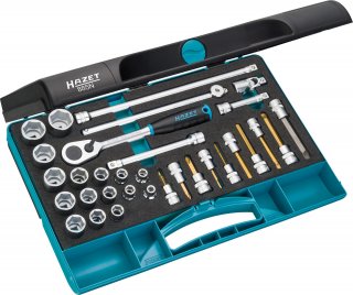 HAZET Steckschlüssel Satz 885N ∙ 3/8 Zoll (10 mm) Vierkant hohl ∙ Außen Sechskant-Tractionsprofil | Innen Sechskant Profil | Kreuz